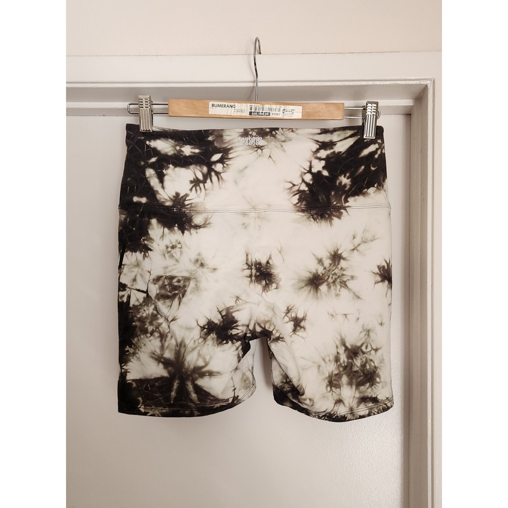 PINK Victoria's Secret Tie Dye Biker Shorts Black White Size M - Picture 2 of 4